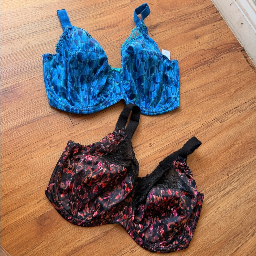 Elomi Mixed-Print Underwire Bras in Blue and Black/Red
